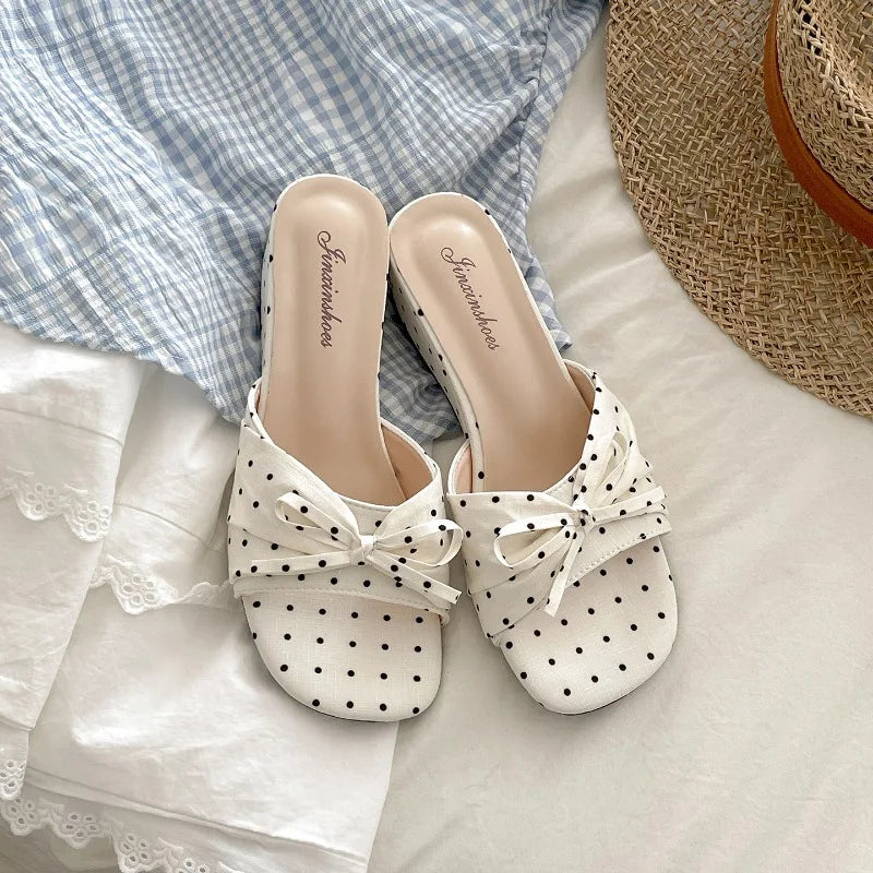 Women's Satin Wedge Slippers – Butterfly-Knot Party Slide Wedge Slide Slippers Axl Polka Dot 35