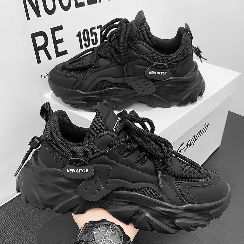 Men's Chunky Sneakers – Breathable Thick Sole Lace-Up Shoes Chunky Sneakers Axl black 43
