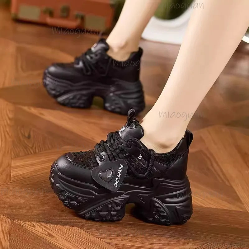 Women's 7CM Chunky Platform Sneakers – Non-Slip Zip Casual Platform Sneakers Axl