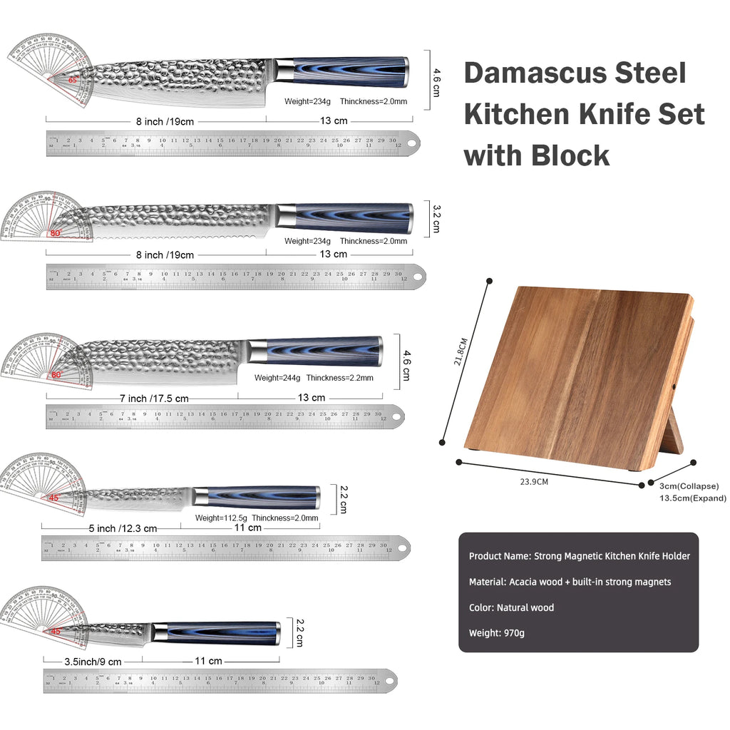 XITUO 6-Pc Damascus Steel Chef Knife Set | VG-10 G10 Handle Kitchen Knife Set Axl