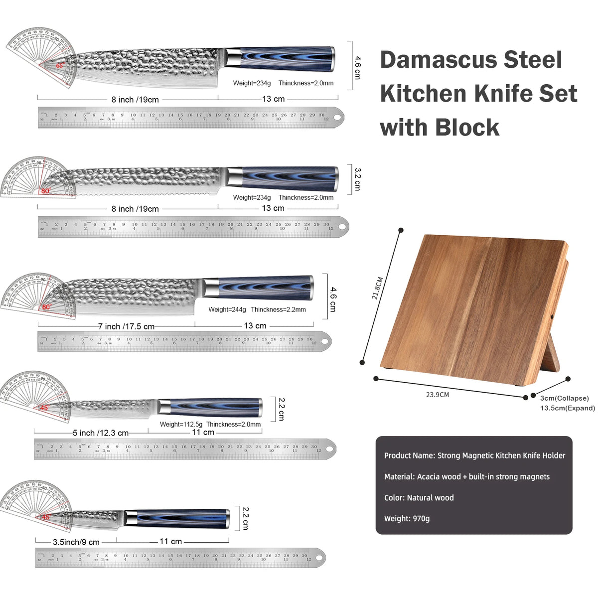 XITUO 6-Pc Damascus Steel Chef Knife Set | VG-10 G10 Handle Kitchen Knife Set Axl