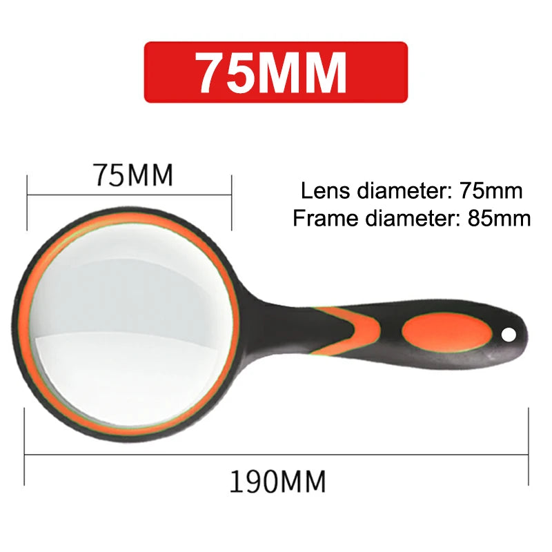75mm Handheld Magnifying Glass 10x – Kids & Seniors Lens Handheld Magnifying Glass Axl orange 75mm