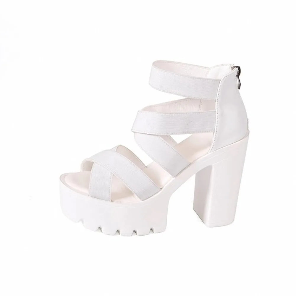 Women's Open Toe Platform Block Heel Sandals | Square Heel Platform Heel Sandals Axl