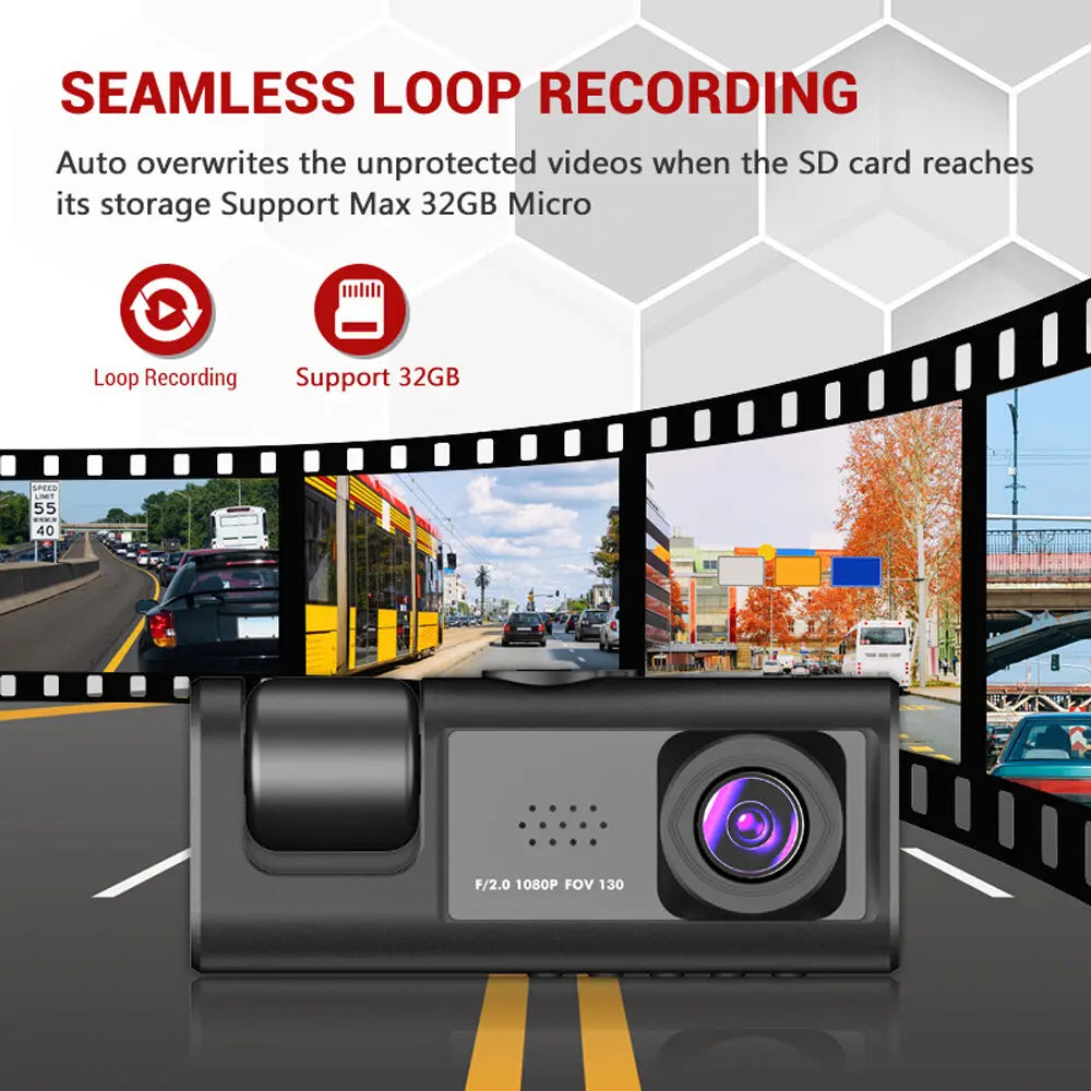 2/3 Channel Dash Cam 1080P Front Rear Interior Car DVR Dash Cam DVR Axl