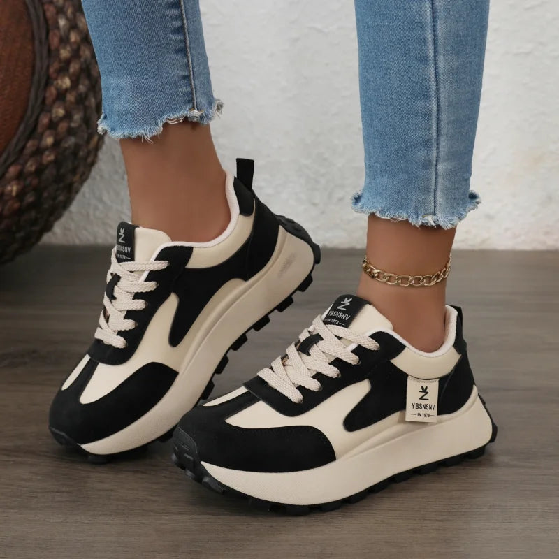 Women's Chunky Sneakers – Lace-Up PU Leather Fashion Shoes Chunky Sneakers Axl
