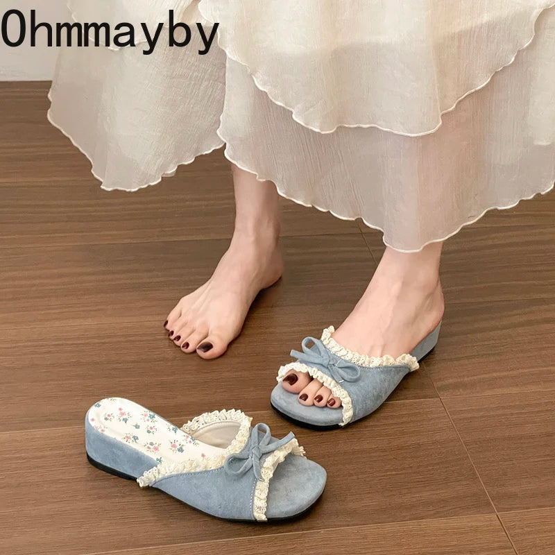 Women's Butterfly-Knot Wedge Slippers | Open Toe Summer Slides Wedge Slippers Axl
