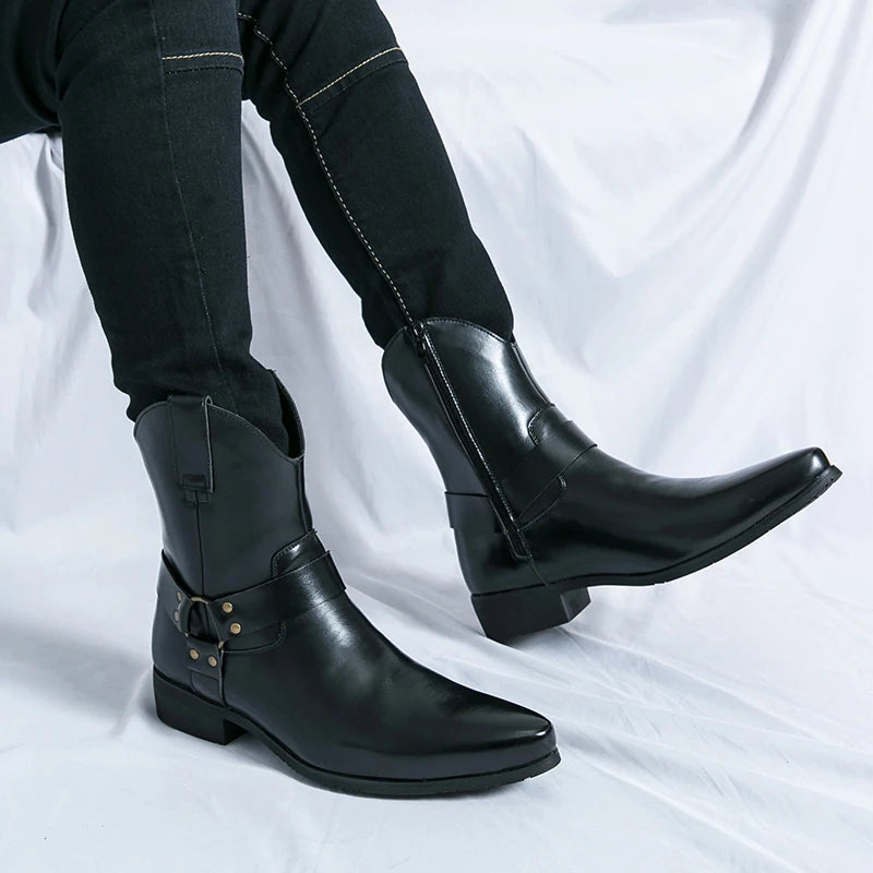 Men's Slip-On Western Chelsea Ankle Boots | Patent Leather Chelsea Ankle Boots Axl