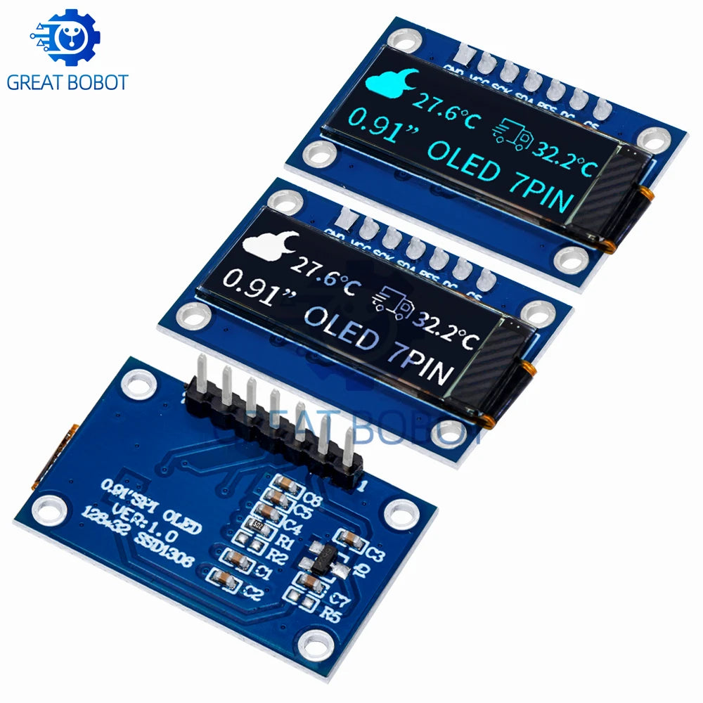 SSD1306 0.91" 128x32 SPI OLED Module for Arduino – White/Blue OLED Display Module Axl