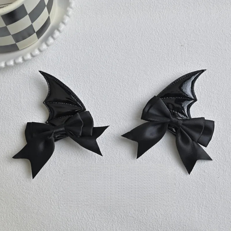 Halloween Devil Horn & Bat Wing Hair Clips – 6-Pc Cosplay Set Halloween Hair Clips Axl black-1pair