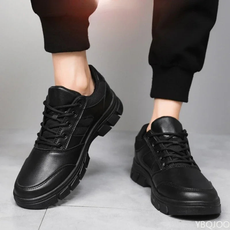 YBQJOO Men's Casual Lace-Up Work Shoes – Anti-Slip Rubber Sole Men's Casual Shoes Axl Black leather 43