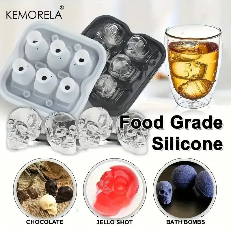 Skull Ice Ball Mold – BPA-Free 3D Silicone Ice Cube Tray 4/6 Grid Silicone Ice Mold Axl