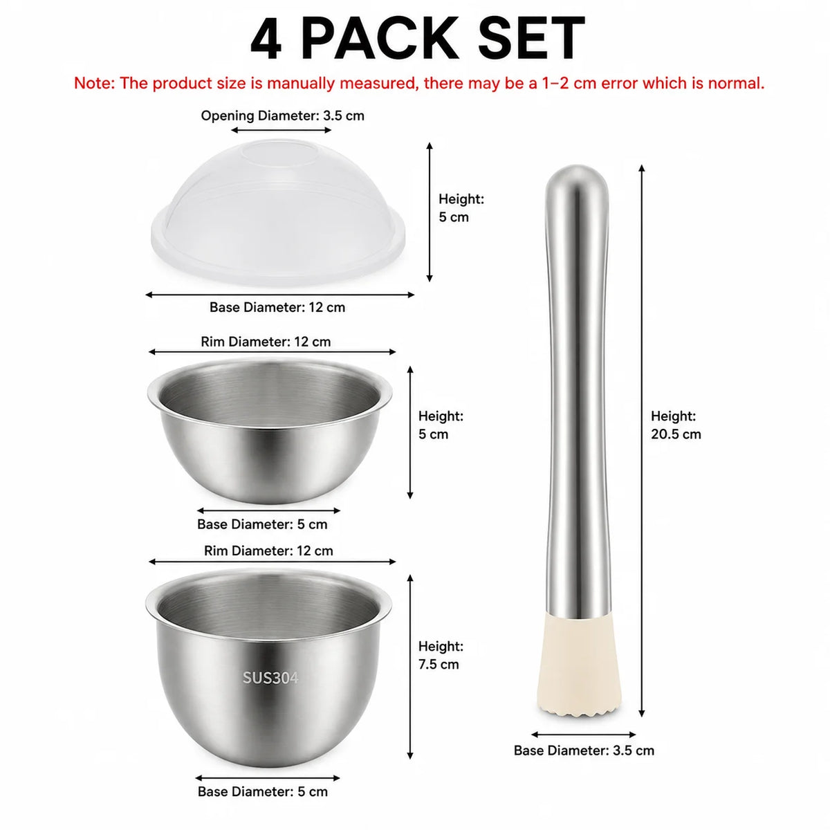Stainless Steel Mortar & Pestle Set with Splash Guard Lid Mortar & Pestle Set Axl 4 PACK Set