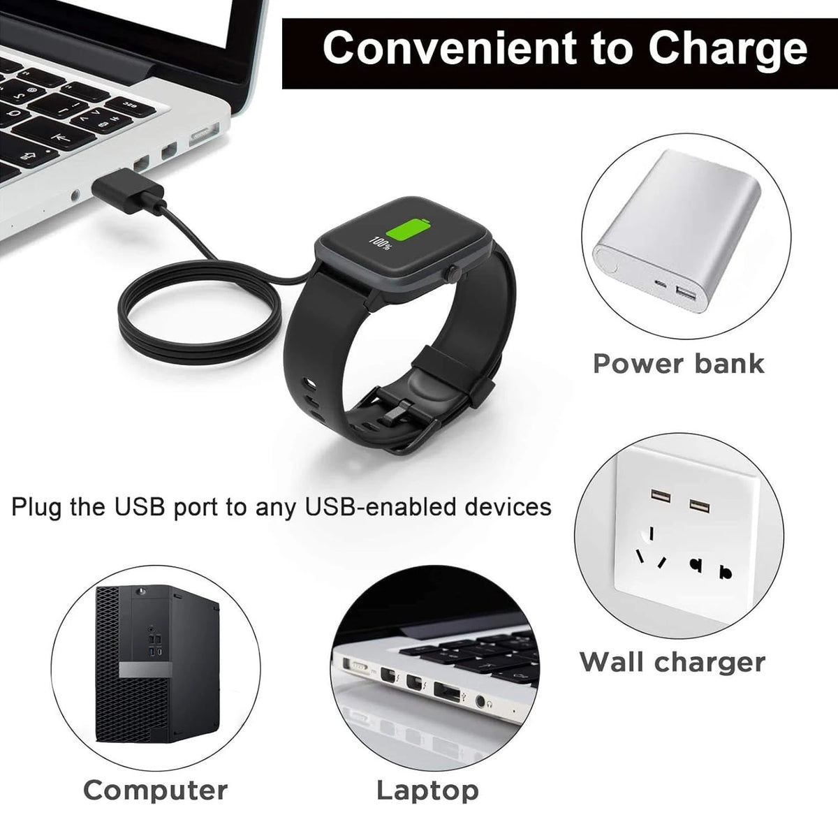 2-Pack 2-Pin 2.5mm Magnetic Smart Watch Charging Cable USB Smart Watch Charger Axl