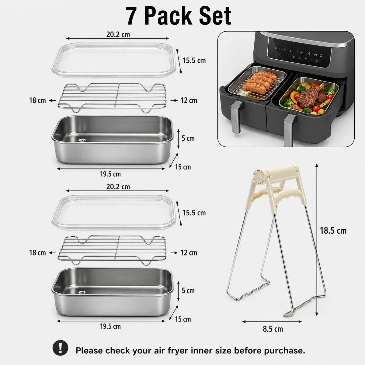 Dual Zone Air Fryer Stainless Steel Baking Pan & Rack Set Air Fryer Accessory Set Axl 7 Pack Set