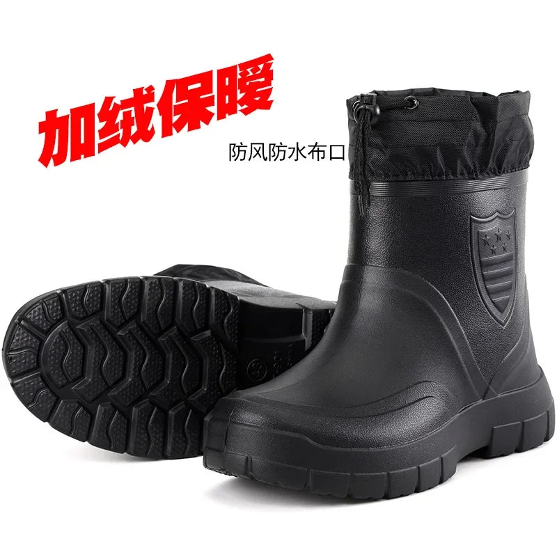 Men's Waterproof Slip-On Rain Boots – Warm Winter Work Boot Men's Rain Boots Axl