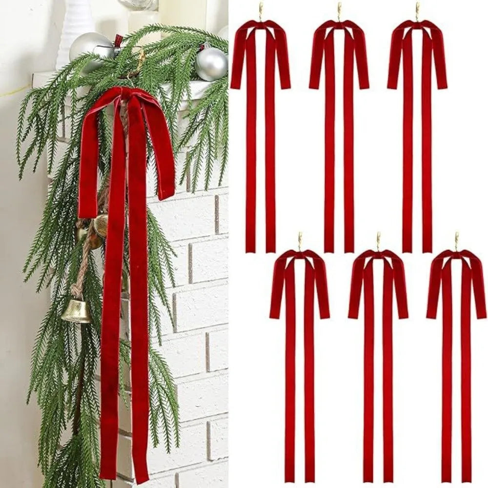 Vintage Velvet Christmas Bows Set of 6 – Wreath & Tree Decor Christmas Bow Set Axl Red