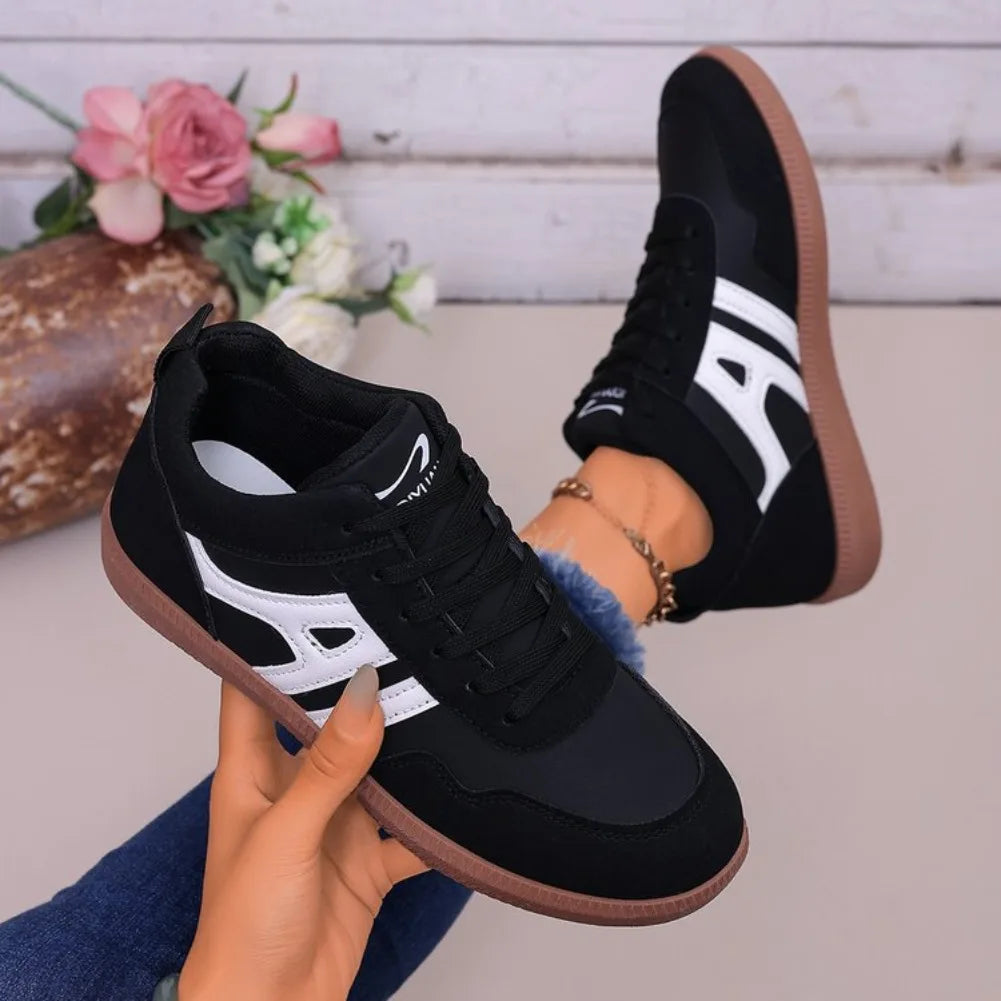 Women's Lace-Up Sneakers – Lightweight Anti-Slip Thick Sole Women's Casual Sneakers Axl black 39