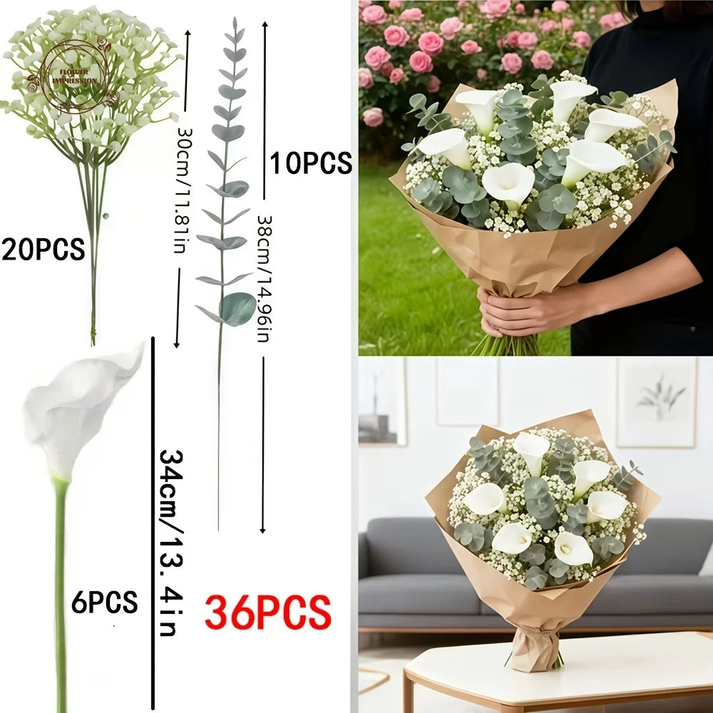 Calla Lily & Gypsophila Faux Bouquet – Wedding & Home Decor Artificial Flower Bouquet Axl