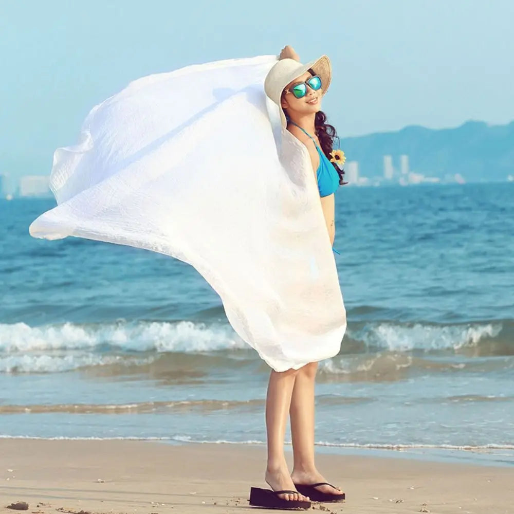 Women's Large Sun-Protective Shawl Scarf | Korean Style Wrap Shawl Scarf Wrap Axl white