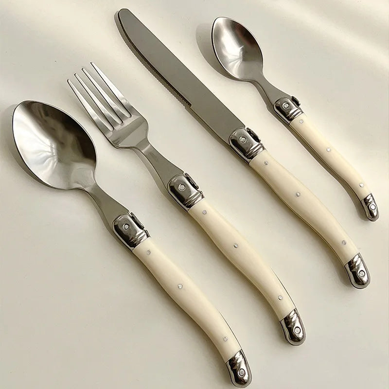 6-Piece Laguiole Stainless Steel Cutlery Set – Knives Forks Spoons Flatware Cutlery Set Axl