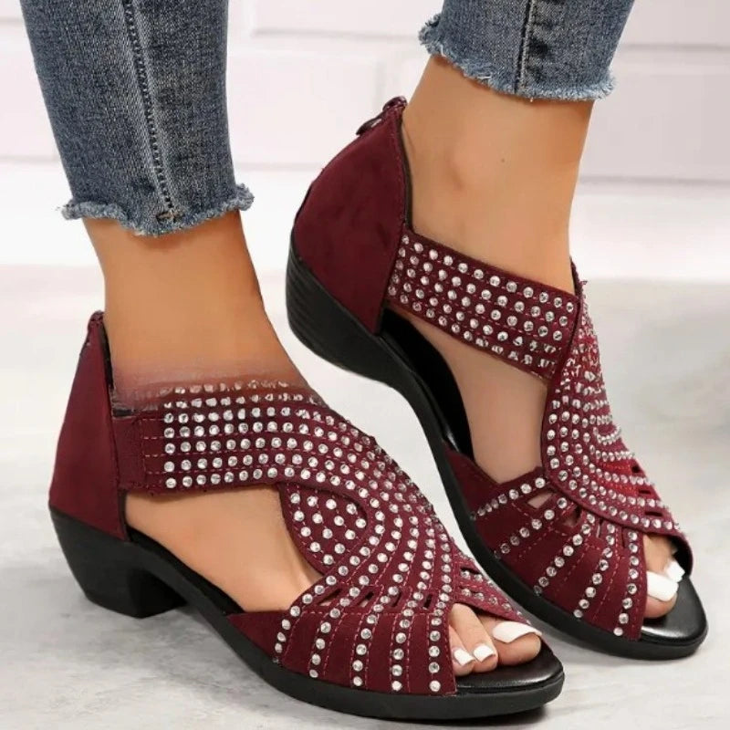 Women's Rhinestone Peep Toe Platform Sandals | Soft Sole Women's Platform Sandals Axl