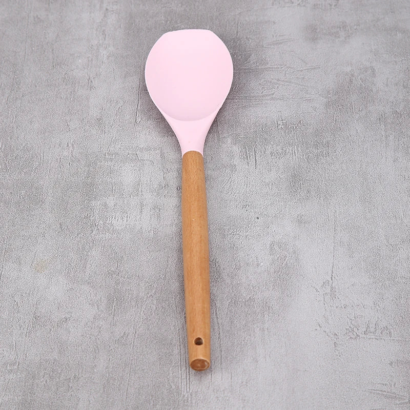 Silicone Cooking Scoop with Beech Wood Handle | Kitchen Utensil Silicone Kitchen Scoop Axl Pink