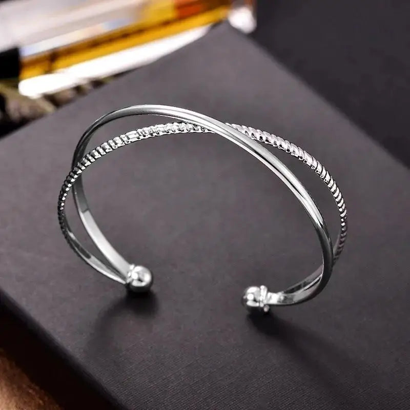 Double Layered Cuff Bracelet – Rose Gold, Gold & Silver Bangle Cuff Bracelet Axl Silver