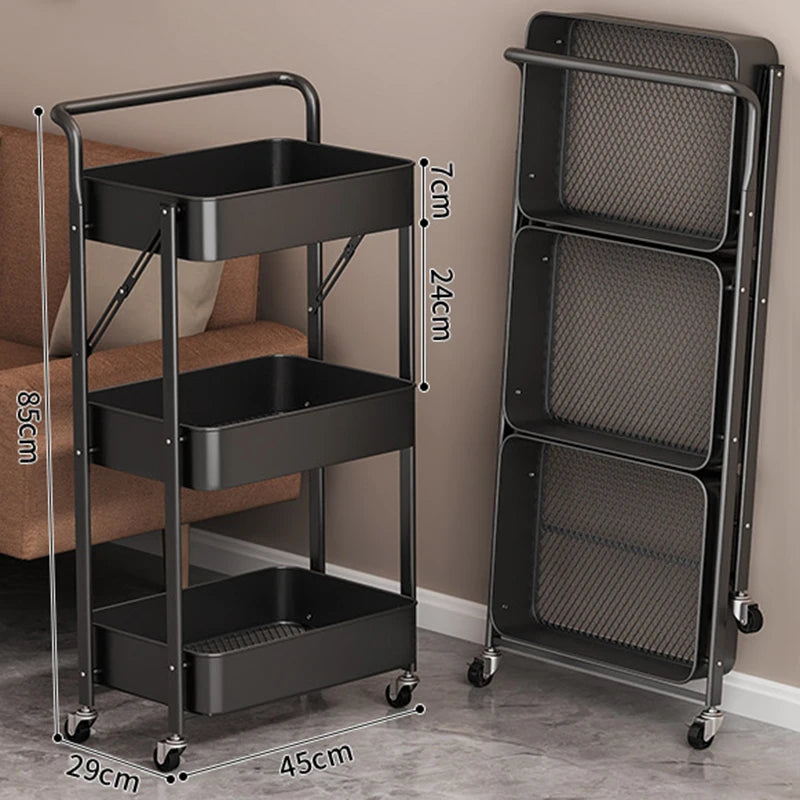 4-Tier Foldable Rolling Storage Rack – Multi-Room Organizer Foldable Storage Rack Axl Three-layer White