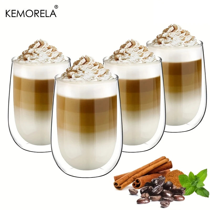 KEMORELA Latte Macchiato Glasses – Set of 2 or 4 | Clear Glass Latte Glass Set Axl
