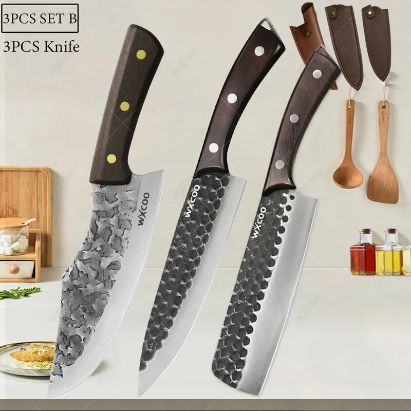 WXCOO Forged Stainless Steel Boning & Cleaver Kitchen Knife Kitchen Knife Axl 3PCS B