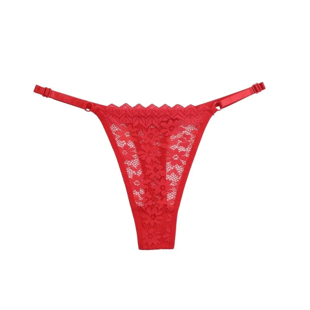 Women's Low-Rise Lace Thong Panties – Soft Traceless Briefs Lace Thong Panties Axl Red L 1pc-1pc-