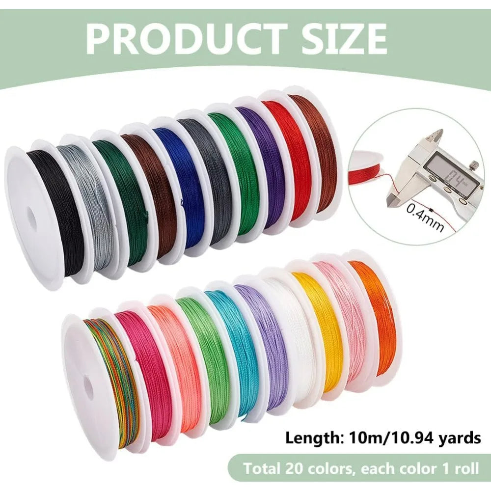 20 Colors 219 Yards Beading String – 0.4mm Knotting Cord Set Beading Cord Set Axl