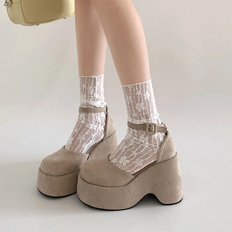 Women's Faux Suede High Heel Pumps – Ankle Buckle Platform Women's High Heel Pumps Axl