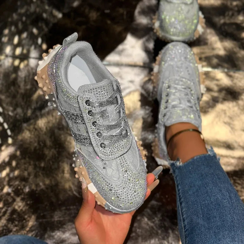 Women's Rhinestone Platform Sneakers – Diamond Mesh Casual Shoes Platform Sneakers Axl