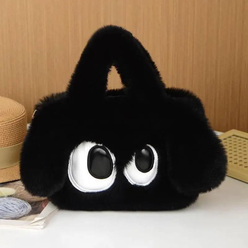 Big-Eyed Plush Fur Tote Bag – Women's Crossbody Shoulder Handbag Plush Tote Handbag Axl