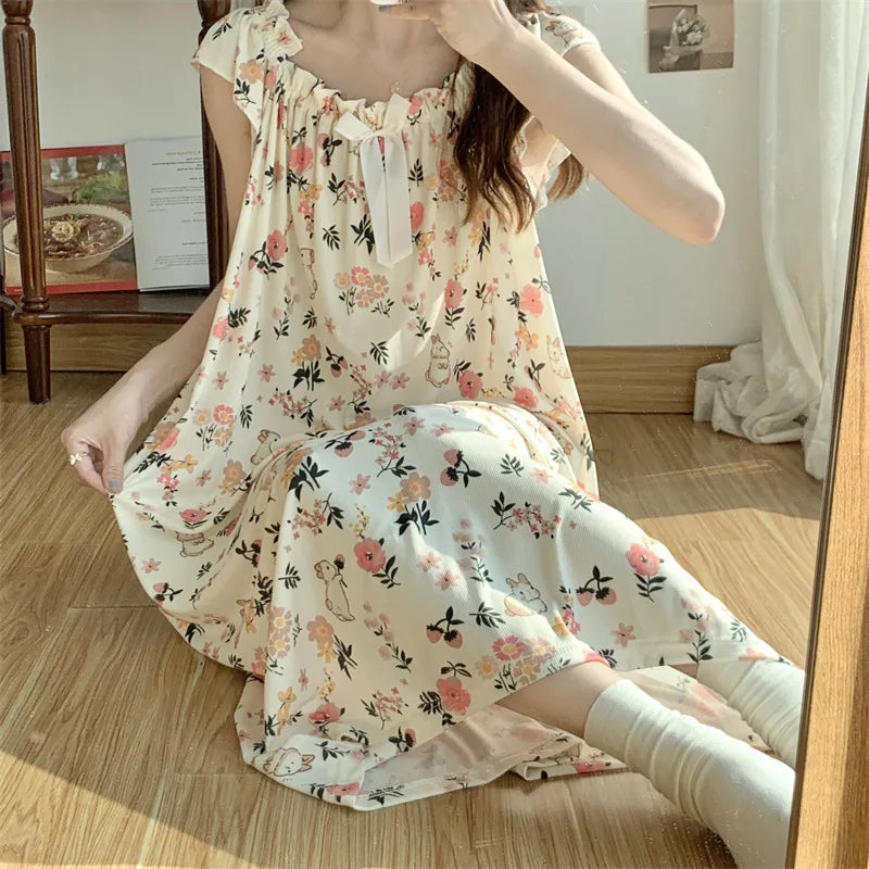 Women's Long Sleeve Cotton Blend Nightgown | Loose Nightdress Women's Nightgown Axl