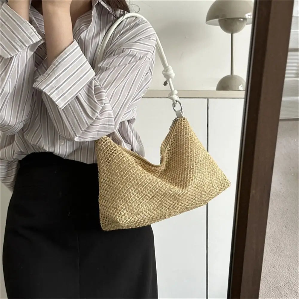 Women's Handmade Woven Straw Tote Bag – Rattan Beach Shoulder Bag Woven Tote Bag Axl