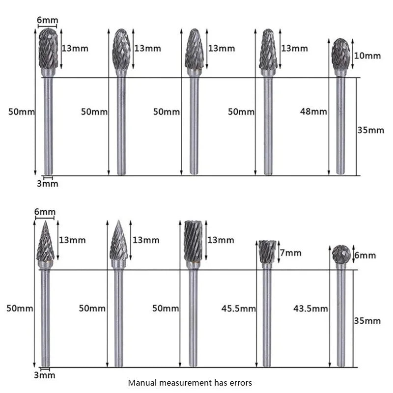 10-Pc Tungsten Carbide Rotary Burr Bits – Double Cut Dremel Set Rotary Burr Set Axl