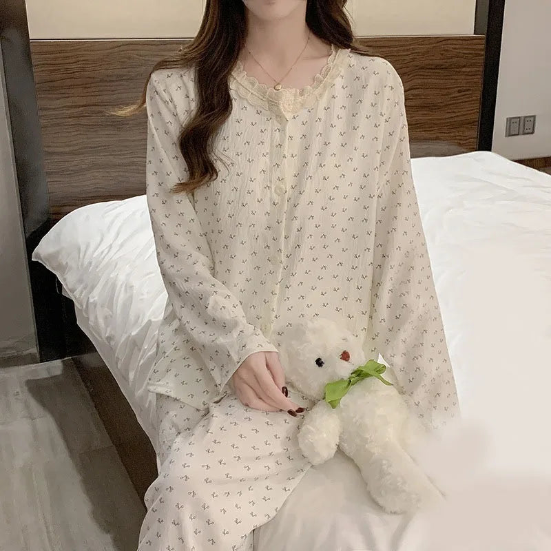 Women's Lace Pajama Set – 2-Piece Long Sleeve Loungewear Women's Pajama Set Axl
