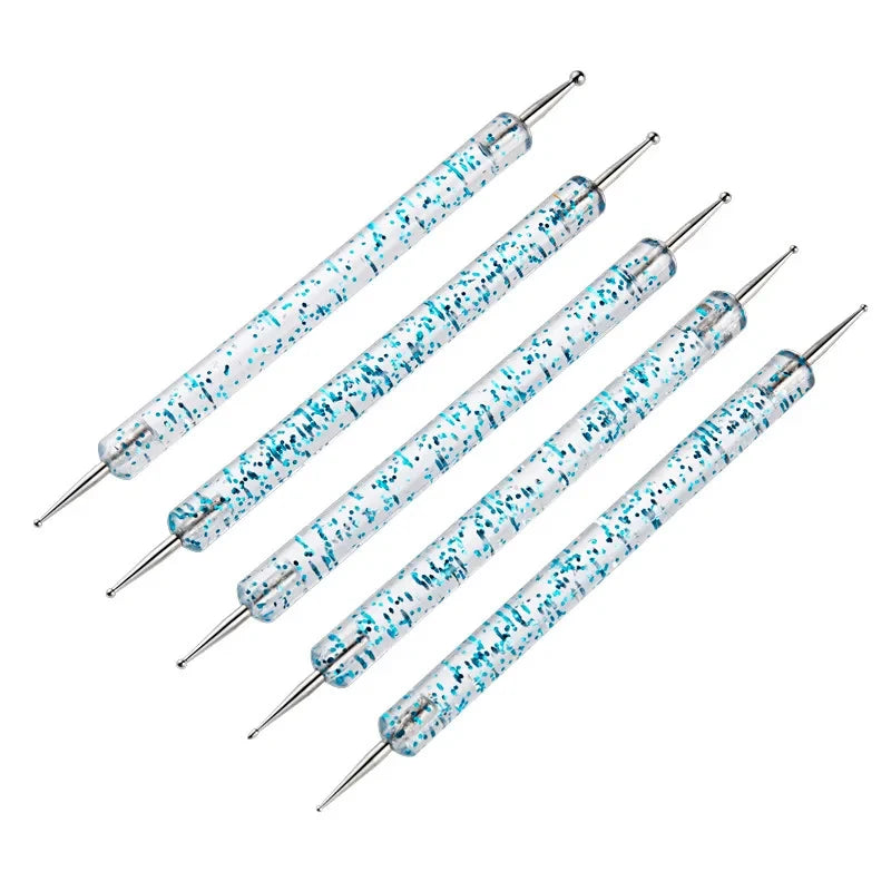 Nail Art Dot Pen & Brush Set | Blue Handle Manicure Tool Nail Art Tool Axl blue