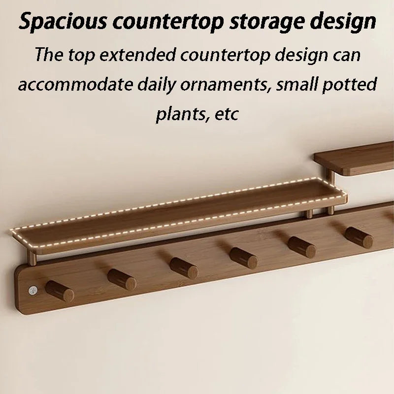 Wall Mounted Bamboo Coat Rack with Shelf & 8 Hooks Wall Coat Rack Axl