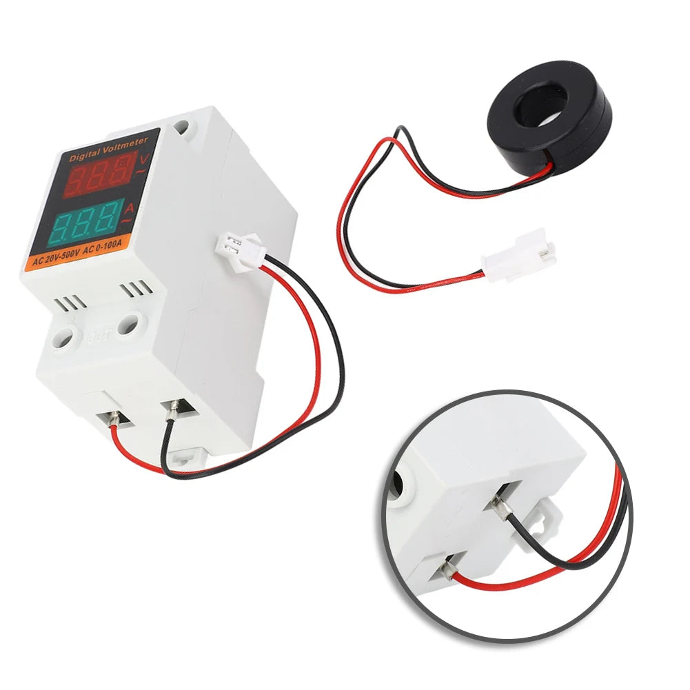 DIN Rail AC Ammeter & Voltmeter – Digital LED AC 20-500V DIN Rail Panel Meter Axl