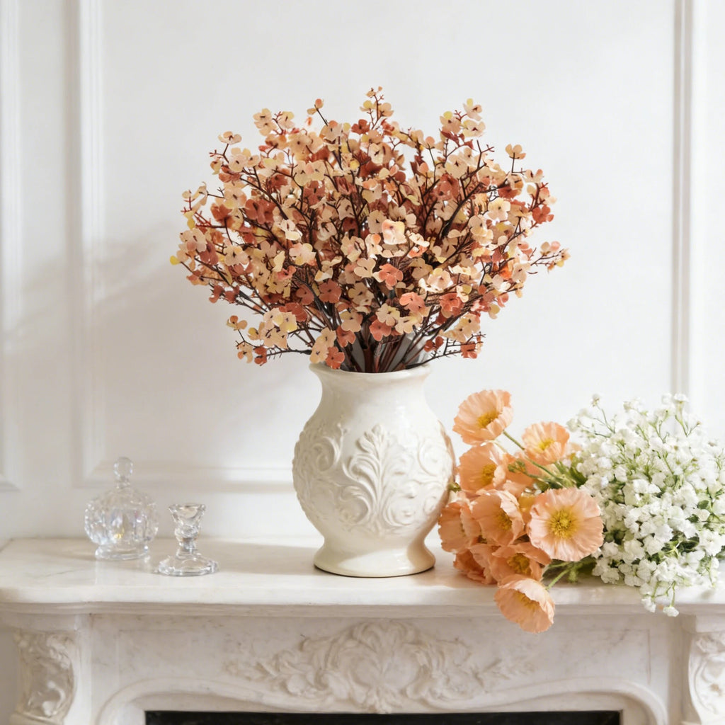 Silk Artificial Gypsophila Peach Blossom Stems | Wedding Décor Artificial Flower Stems Axl