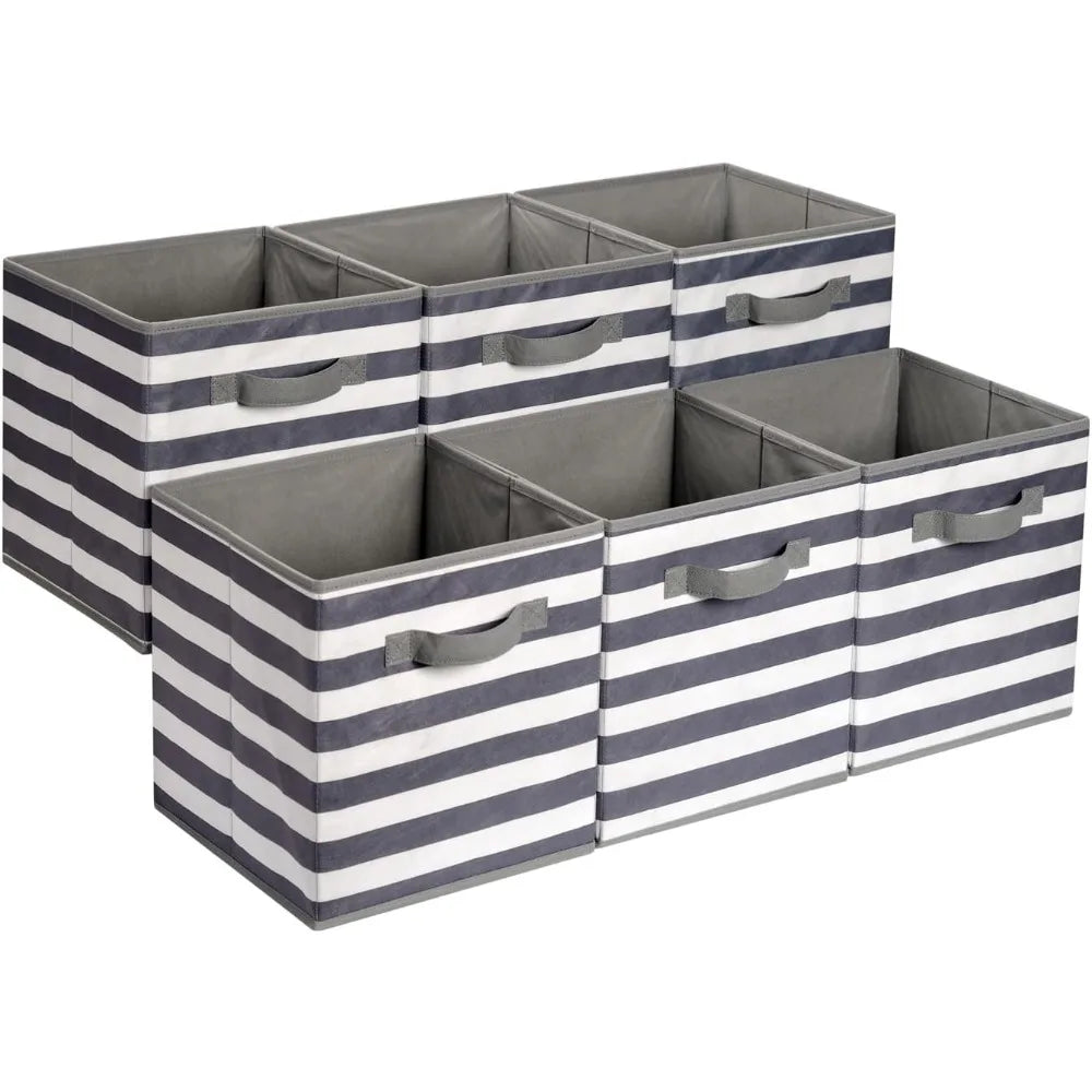 6-Pack Collapsible Fabric Storage Bins with Handles | Grey Stripe Fabric Storage Bins Axl