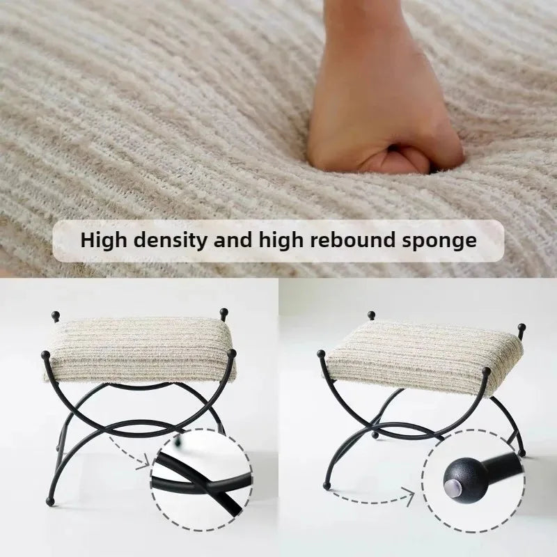 Nordic Cushioned Ottoman Stool – Jacquard Fabric & Metal Frame Ottoman Stool Axl