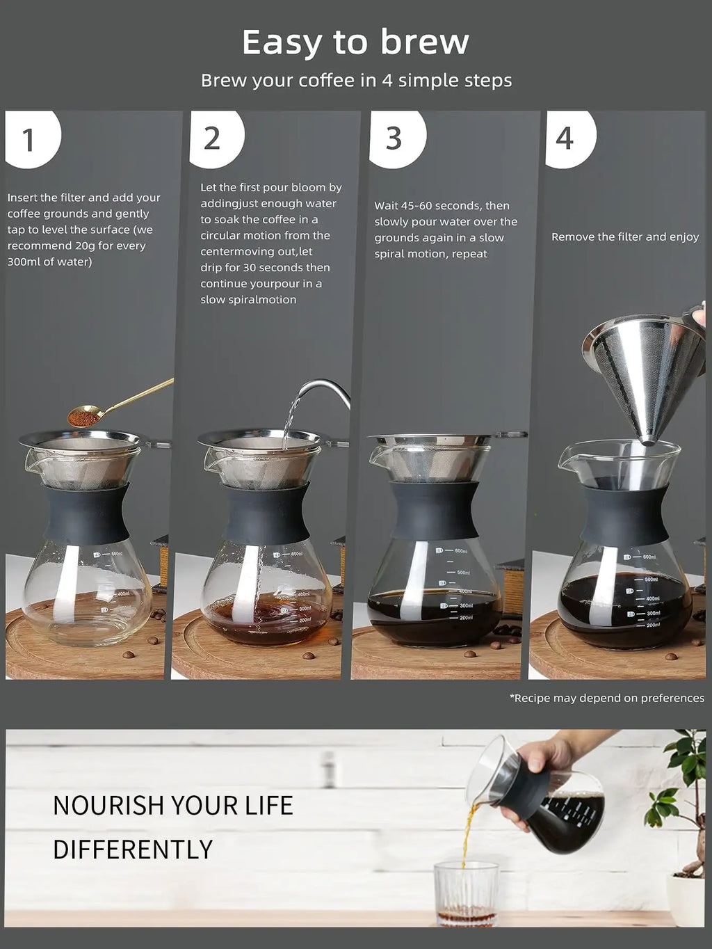 Pour Over Coffee Maker – Borosilicate Glass & Steel Filter Pour Over Coffee Maker Axl