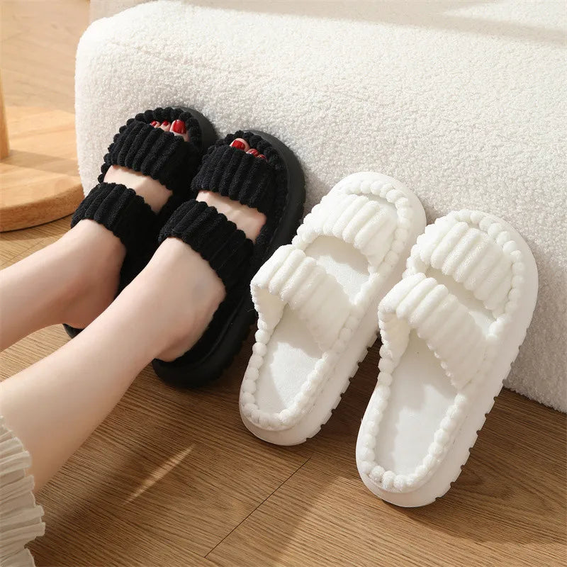 Women's Corduroy Plush Platform Slippers | Warm Furry Indoor Slides Women's Slippers Axl