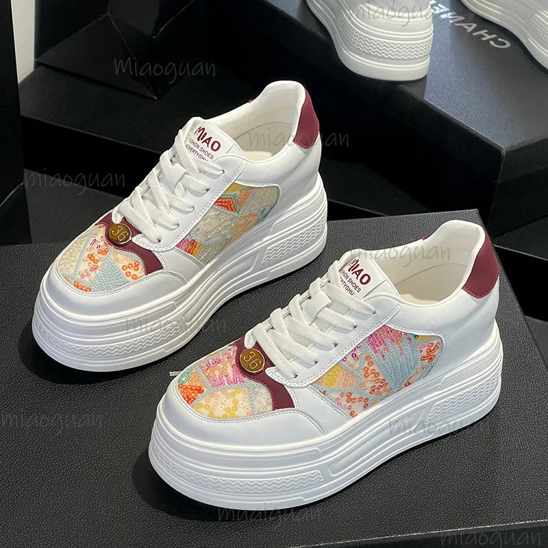 Women's Crystal Chunky Platform Sneakers – Thick Sole Lace-Up Platform Sneakers Axl
