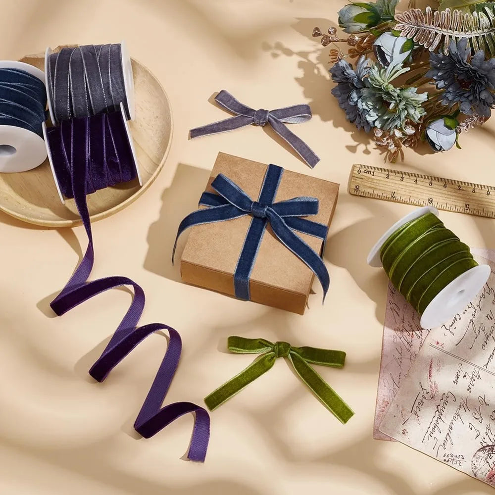 40 Yards Velvet Ribbon Set – 4 Colors 3/8 Inch with Spools Velvet Ribbon Set Axl