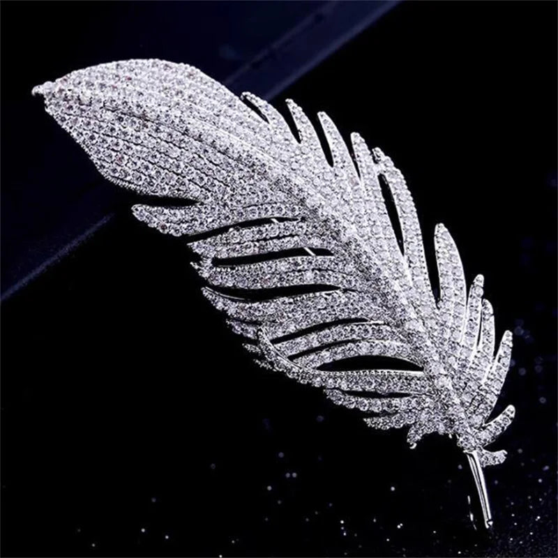 Rhinestone Feather Brooch – Crystal Pin for Women & Girls Fashion Brooch Pin Axl Silver